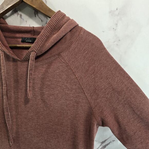 Prana Shirt Womens Medium Red Long Sleeve Hooded Waffle Thermal Organic - Picture 11 of 12